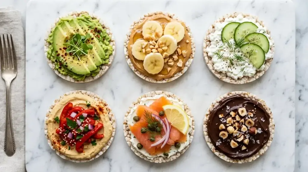 what to put on rice cakes — 6 healthy topping ideas on white marble