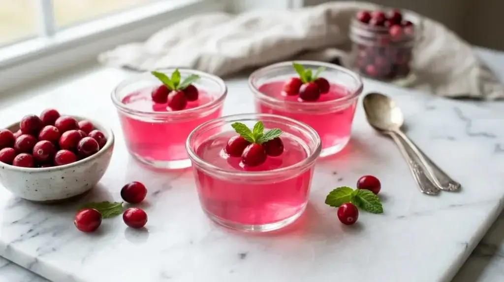 Blood sugar stabilizing gelatin snack with cranberry juice inspired by Kathy Bates approach