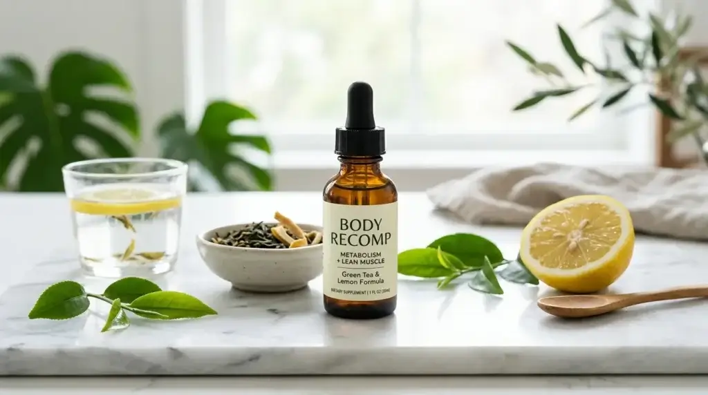 Gelatin Sculpt Drops review 2026 showing product with green tea and lemon