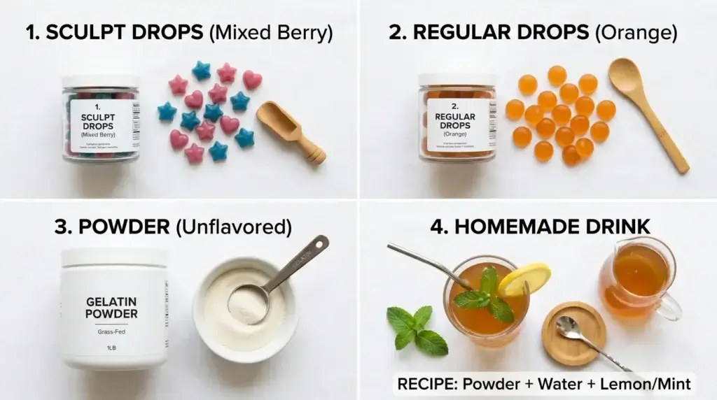 Gelatin Sculpt Drops vs Jelly Fit vs Jelly Lean vs homemade gelatin comparison