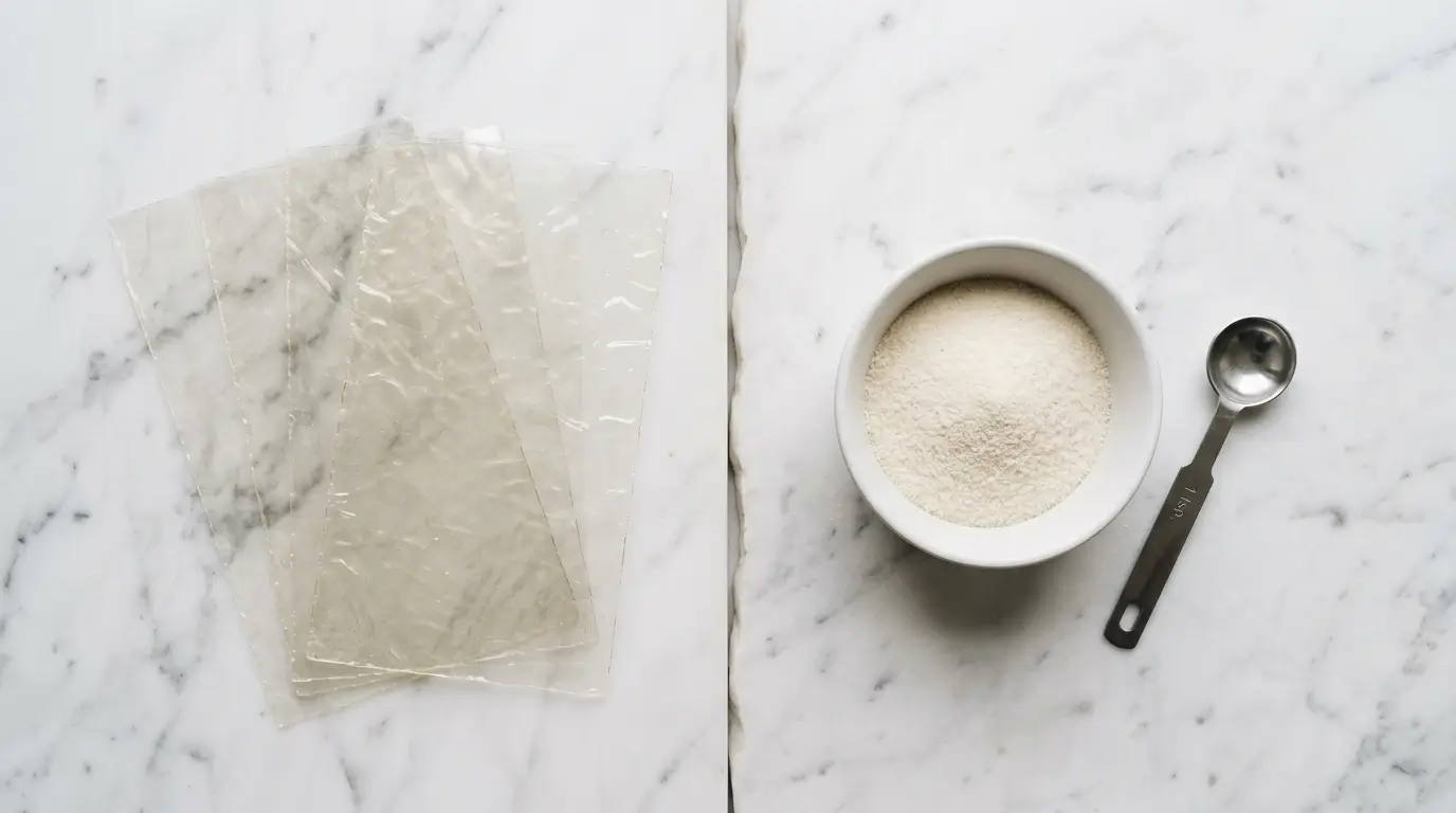 gelatin sheets vs powder comparison side by side on white background