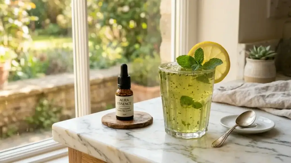 DIY Gelatin Sculpt Drops alternative with green tea and lemon gelatin drink