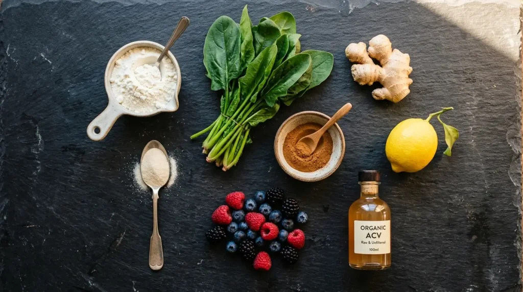 weight loss smoothie ingredients protein powder spinach ginger gelatin lemon fiber