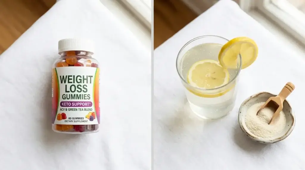 Jelly Tide supplement bottle compared to homemade gelatin drink recipe side by side