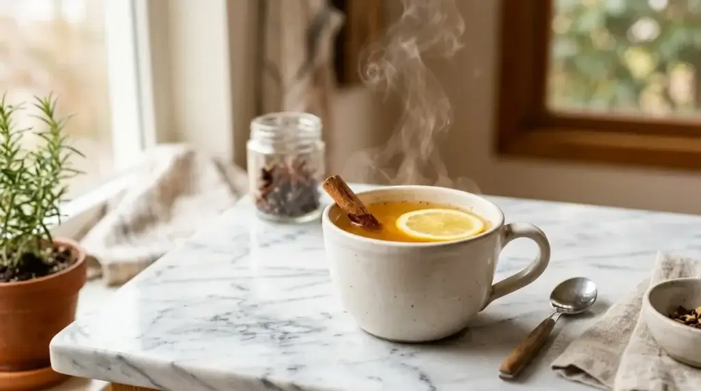 Low glycemic morning protein drink with gelatin, lemon and cinnamon for blood sugar
