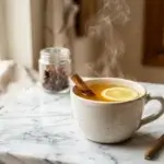 Low glycemic morning protein drink with gelatin, lemon and cinnamon for blood sugar