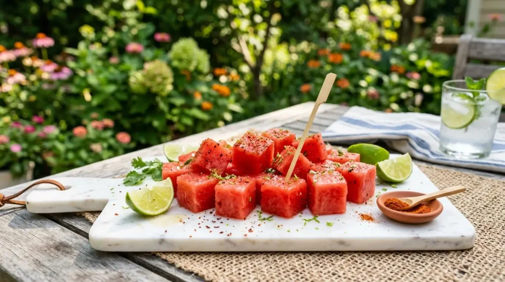 watermelon and cayenne pepper drink in a glass with lime and sea salt