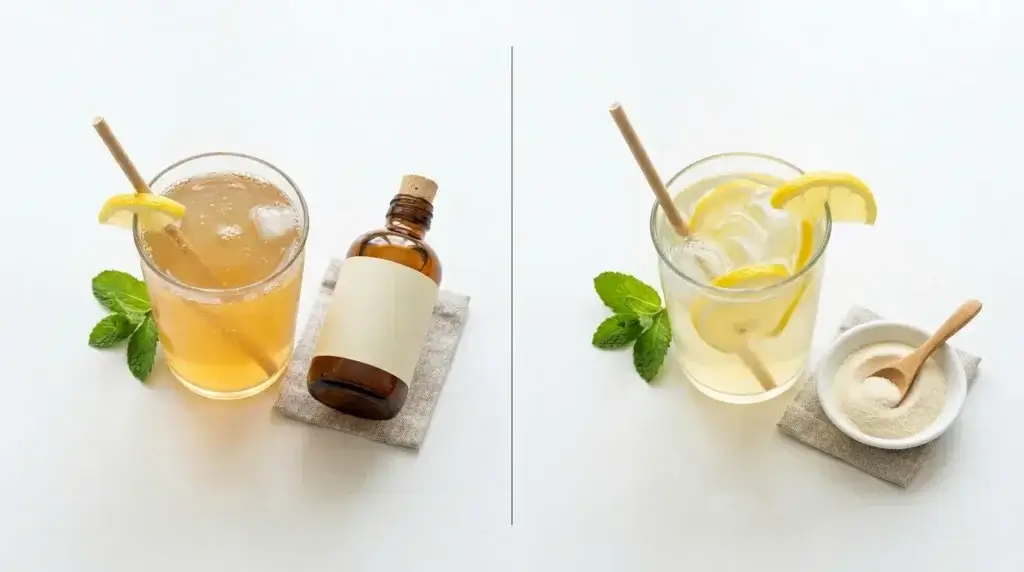 Apple cider vinegar drink compared to gelatin trick weight loss drink side by side showing two natural GLP-1 approaches