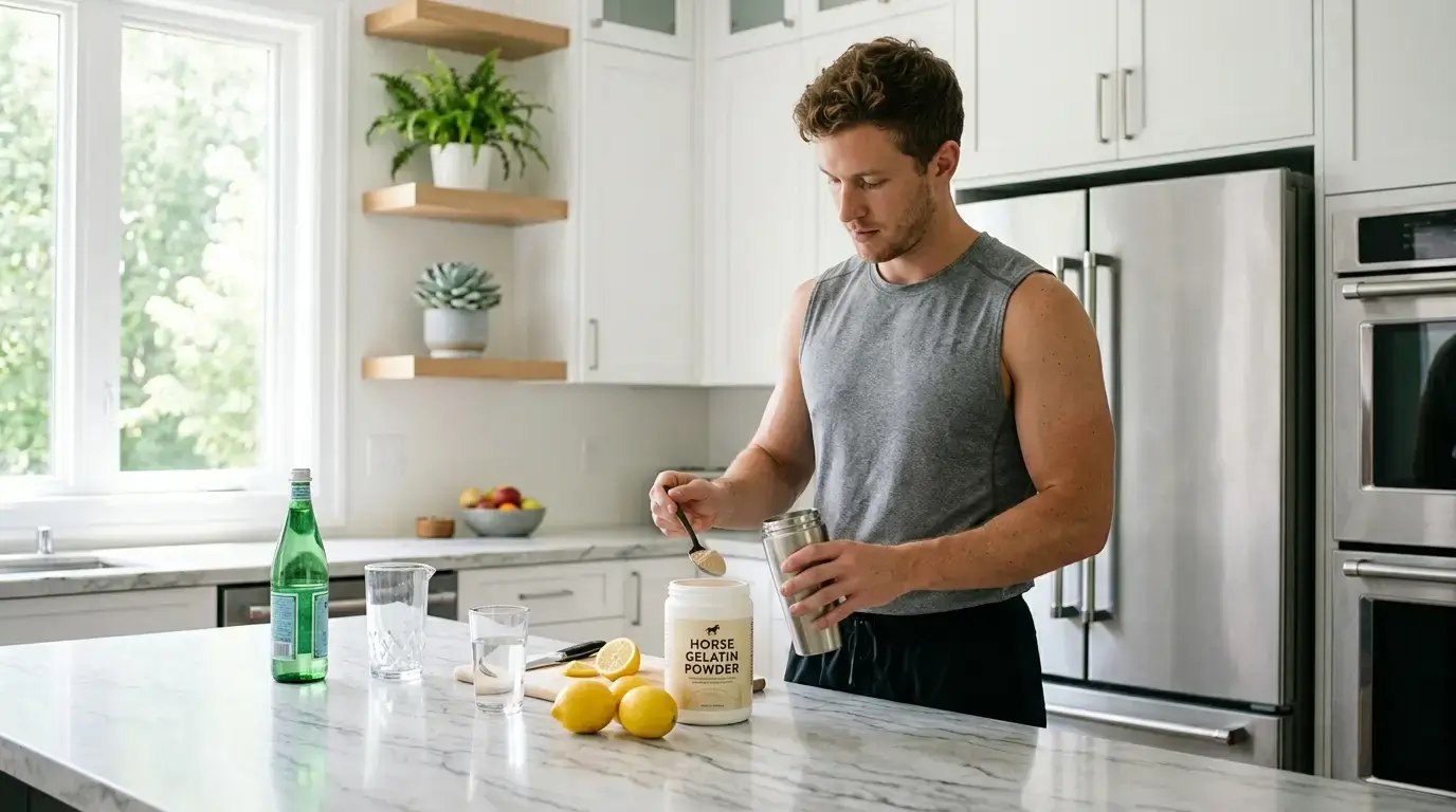 Horse gelatin for men protocol showing supplement preparation with lemon