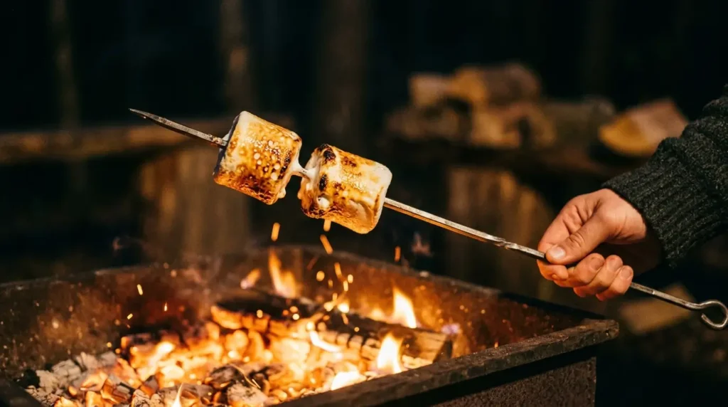 vegan non gelatin marshmallows toasting golden brown skewer campfire