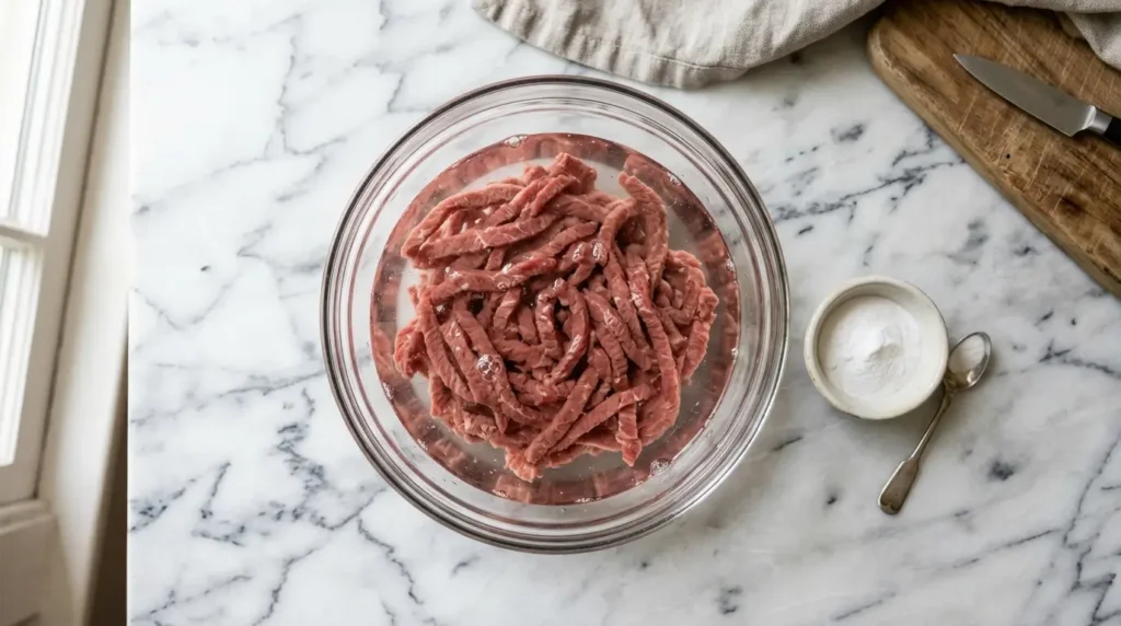 baking soda used to tenderize beef strips for stir fry
