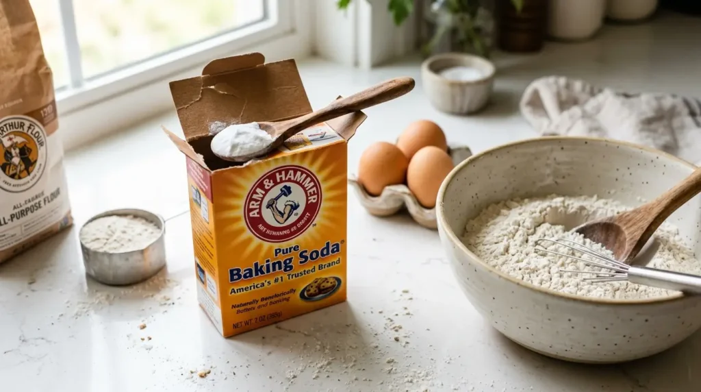 baking soda used in cooking and baking with flour and eggs