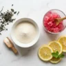 agar agar weight loss recipe with pink jelly cubes and lemon on marble