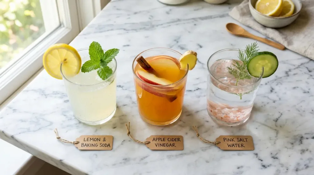 comparison of viral weight loss drinks baking soda acv and pink salt