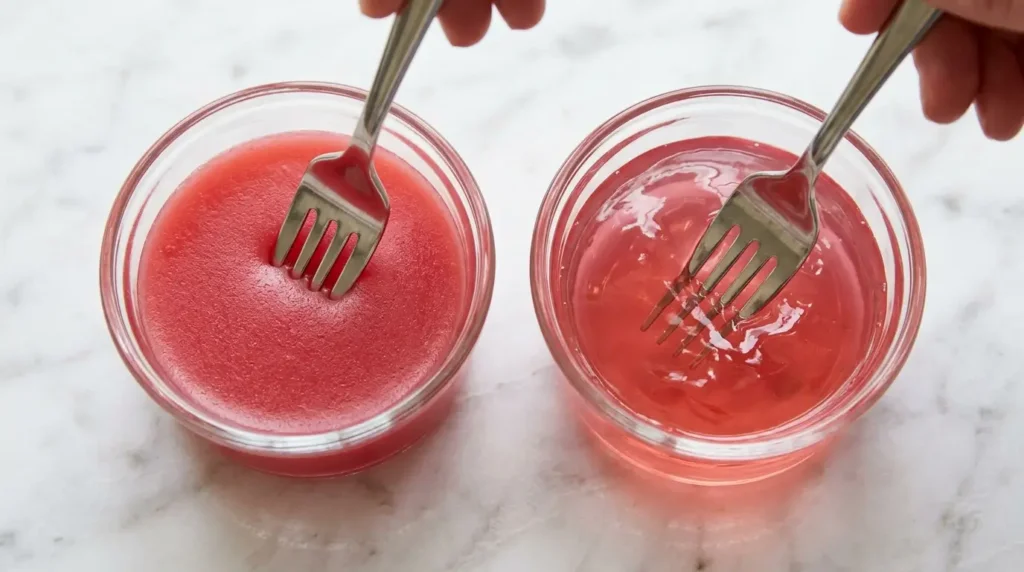 agar agar firm brittle texture vs gelatin jiggly elastic texture comparison two glasses