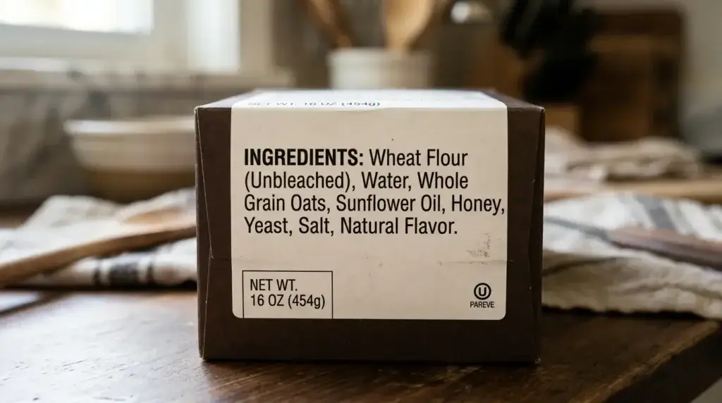 A food package label showing a kosher certification symbol