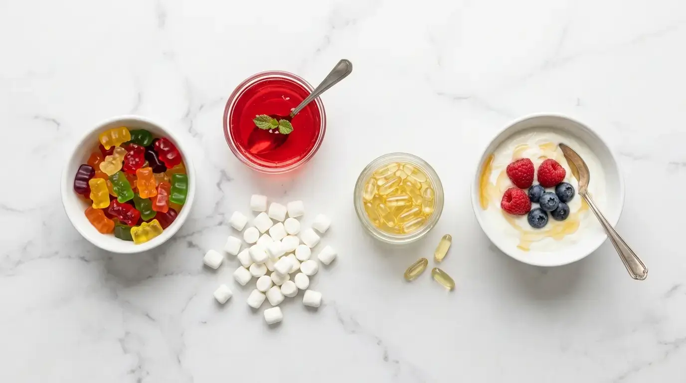 foods that contain gelatin including gummy candy marshmallows jello and vitamin capsules