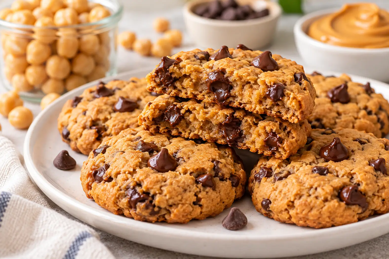 Soft and chewy chickpea cookies with chocolate chips