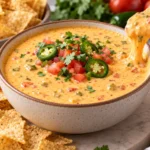 Creamy cottage cheese queso with tortilla chips and jalapeños