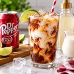 Dr Pepper dirty soda with coconut cream lime and ice