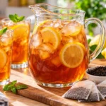 Homemade iced tea with lemon and ice