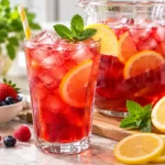Homemade loaded tea with lemon berries mint and ice