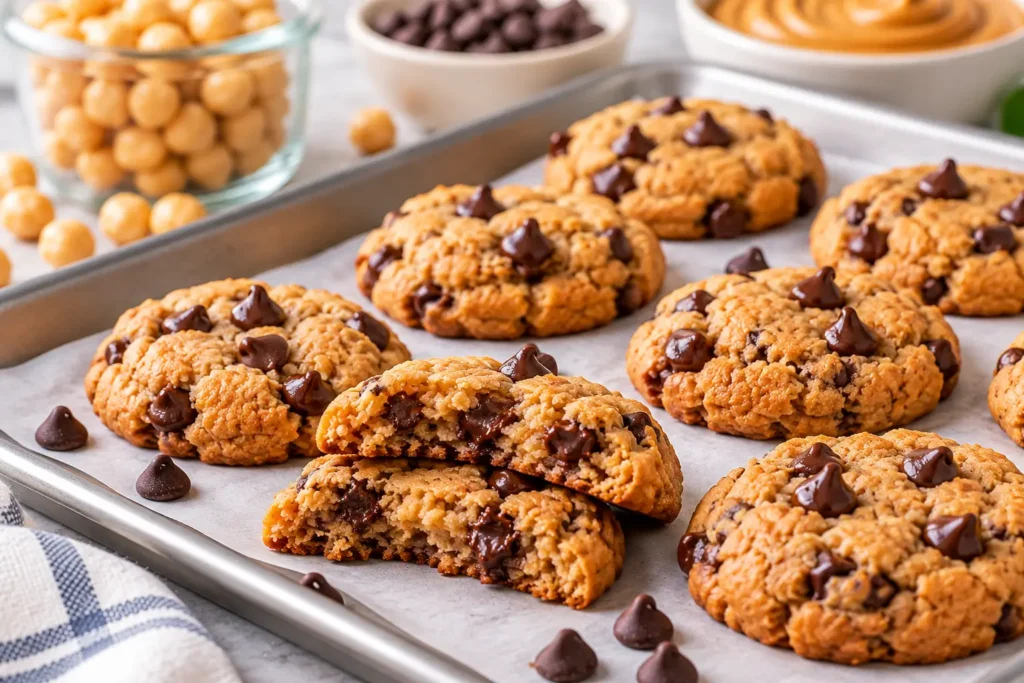 Freshly baked soft and chewy chickpea chocolate chip cookies