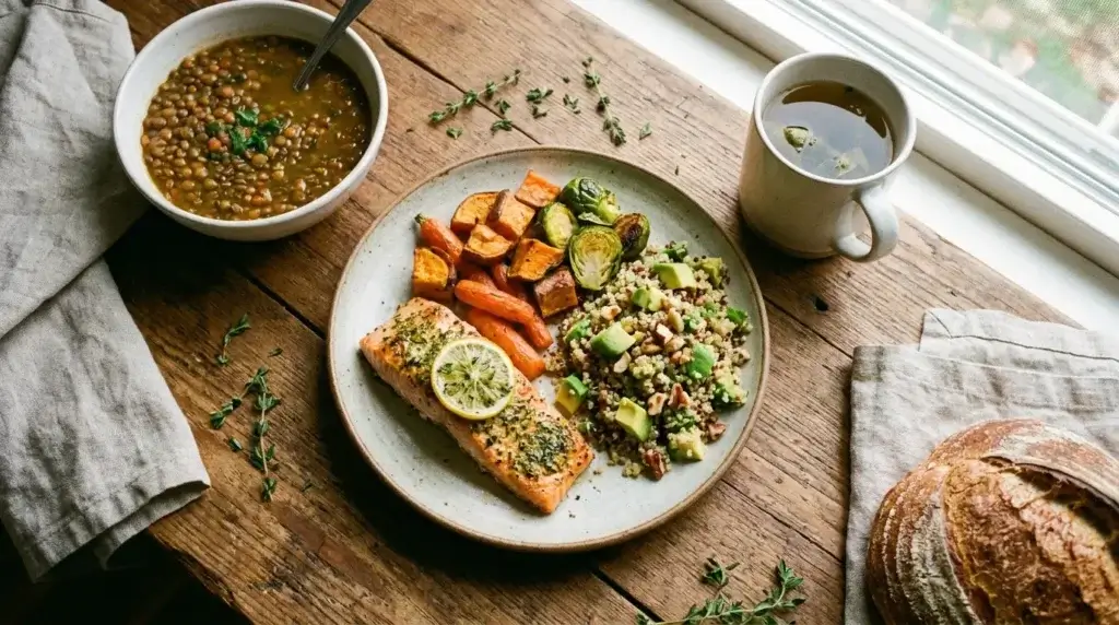 A balanced meal with protein and vegetables