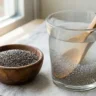 Chia seeds soaking in water forming a gel texture
