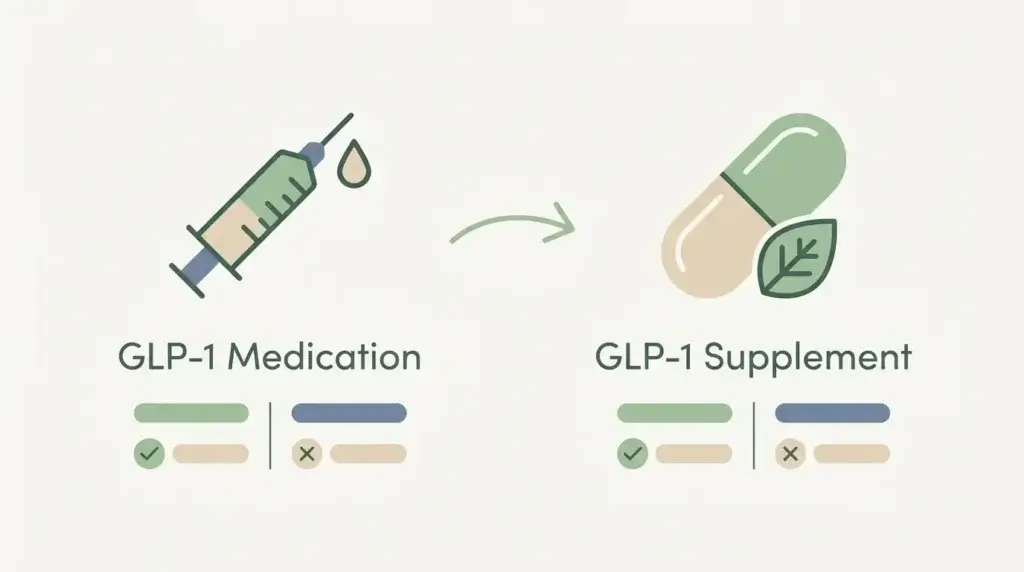 Visual comparison between GLP-1 prescription medication and GLP-1 supplements