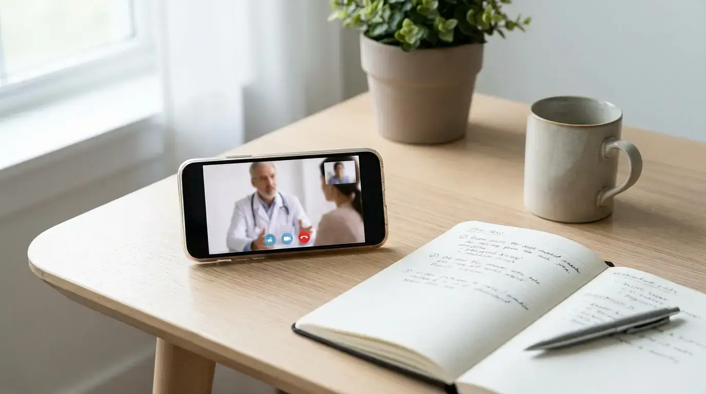 "Person on a telehealth call to review a weight loss medication platform