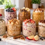 Seven easy overnight oats recipes in glass jars