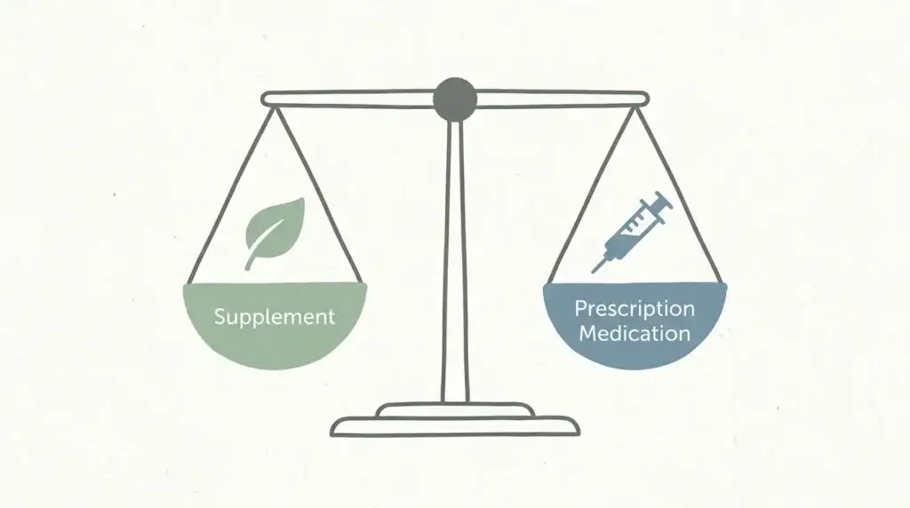 Visual comparison between supplement-based and prescription GLP-1 weight loss approaches