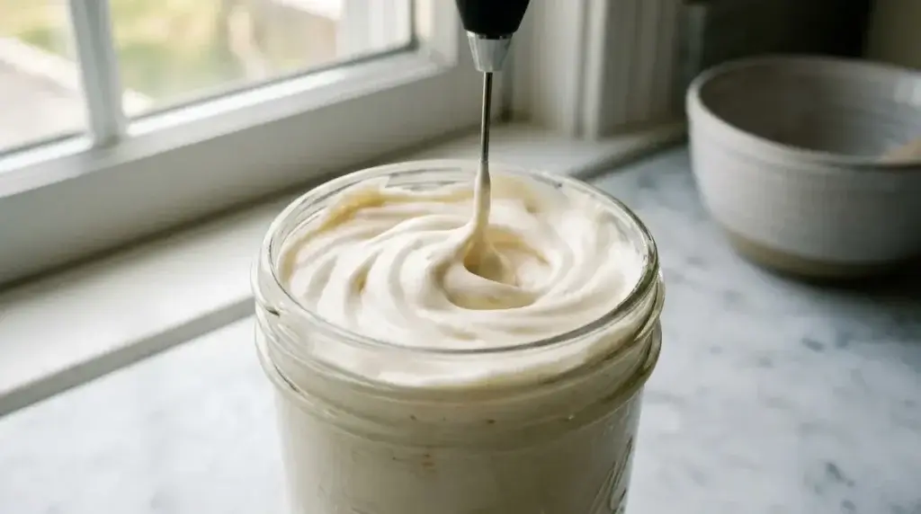Whipping sweet cold foam for a copycat pumpkin latte