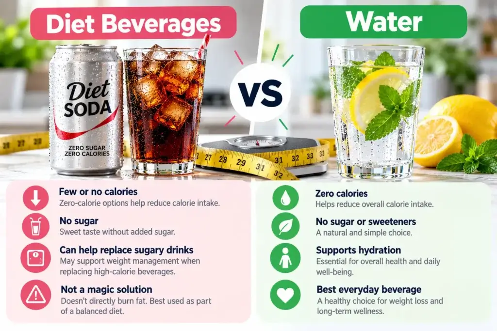 Diet beverages vs water comparison for weight loss and hydration