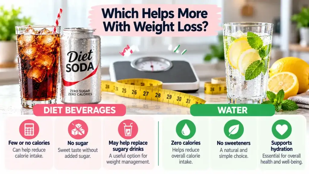Diet soda vs water for weight loss comparison infographic