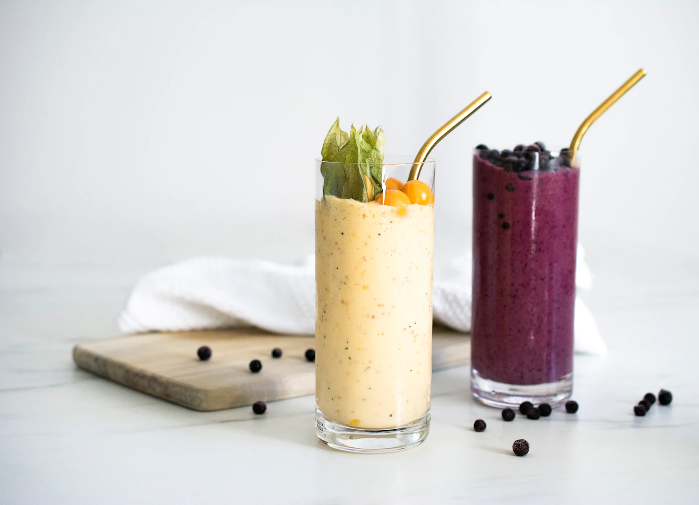 Vanilla berry protein shake in a glass