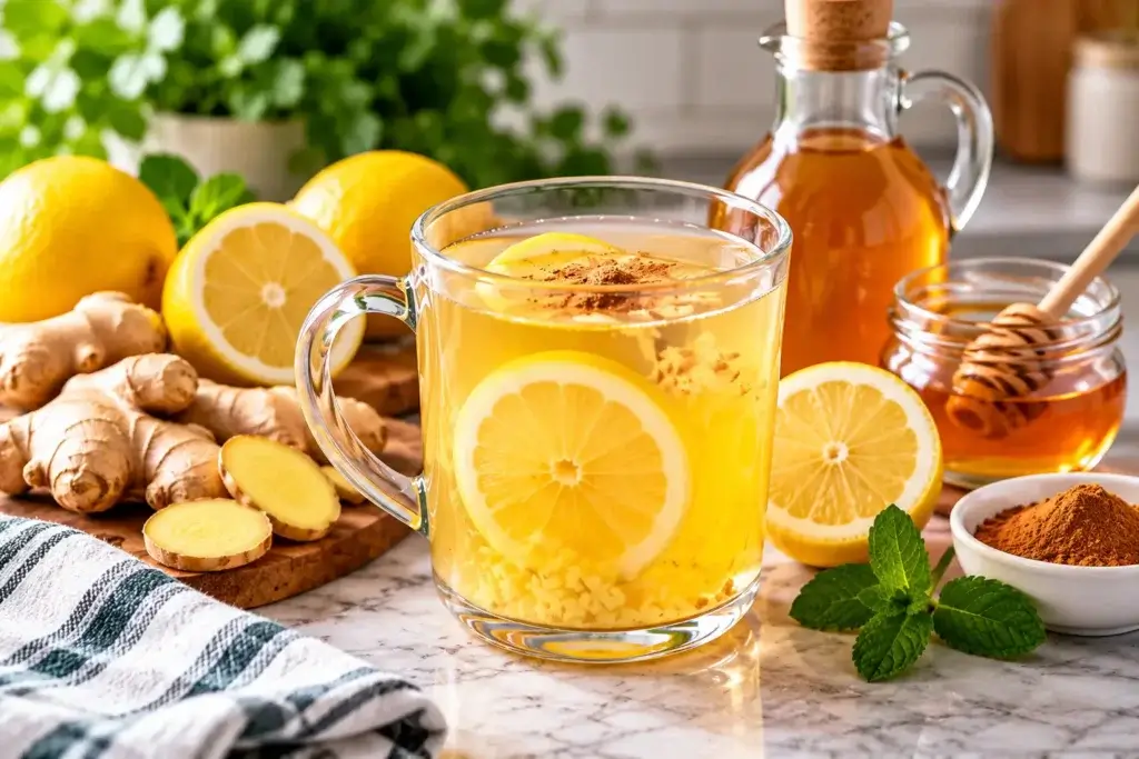 Arterial flush recipe with lemon ginger apple cider vinegar and honey