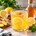 Arterial flush recipe with lemon ginger apple cider vinegar and honey