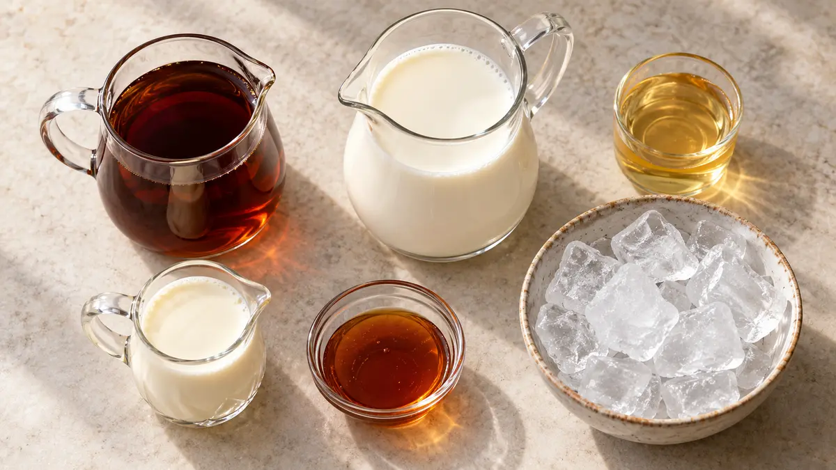 Chai concentrate, milk, banana beverage syrup, cream, brown sugar syrup and ice